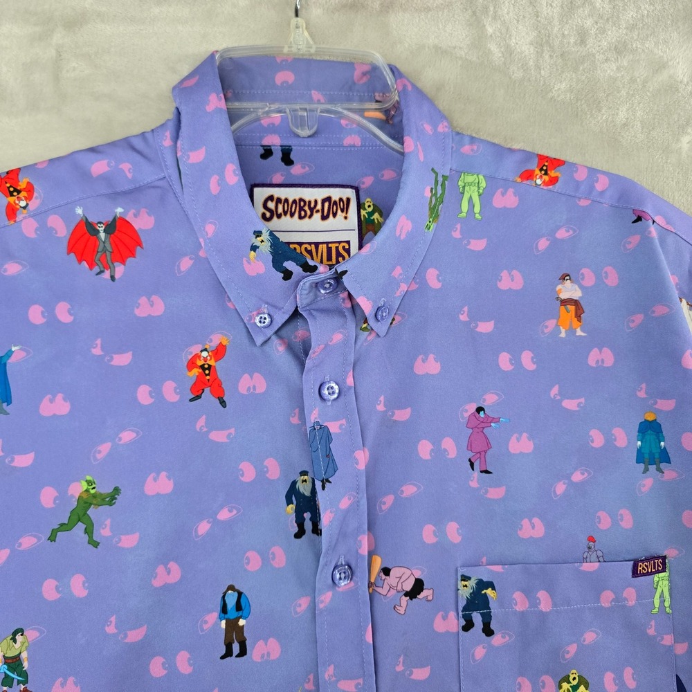 RSVLTS Scooby-Doo Shirt Mens Large Purple‎ Kunuflex Villains Button Down SS